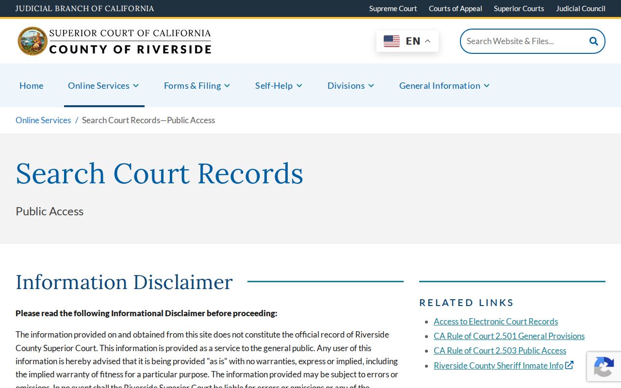 Menifee public records coverage in Riverside Superior Court search