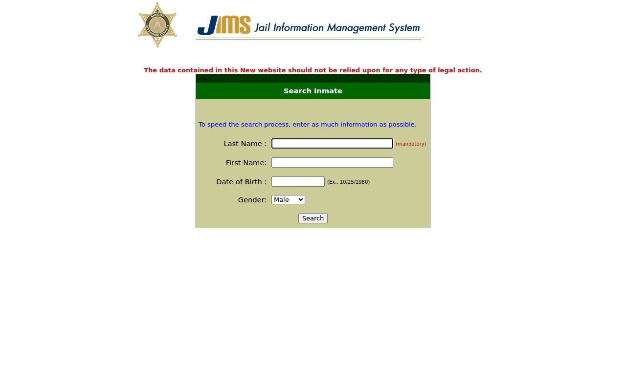 Menifee public records search in Riverside Sheriff inmate system