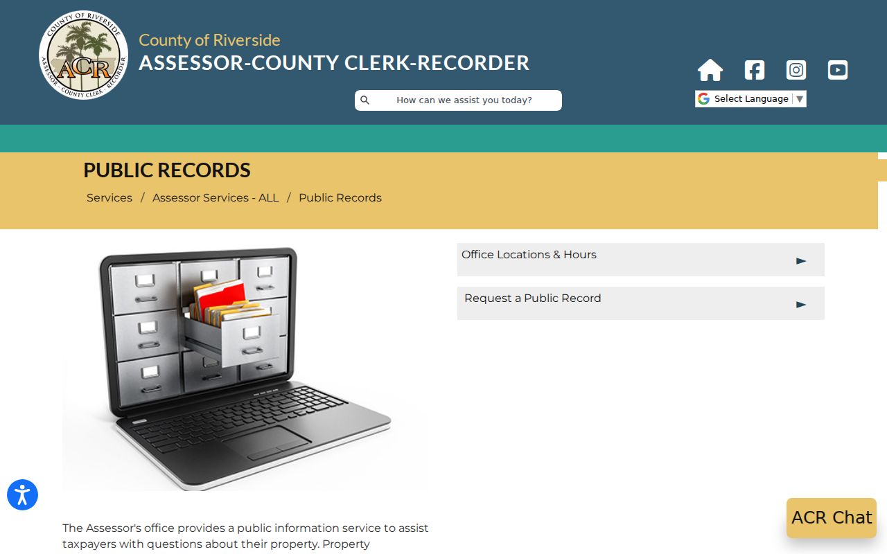 Menifee public records access through Riverside County ACR