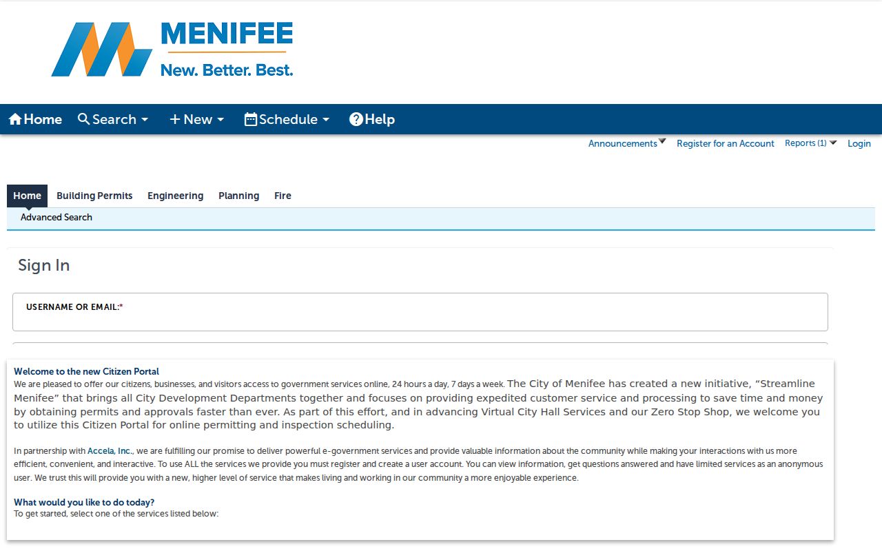 Menifee public records portal for permits in Accela