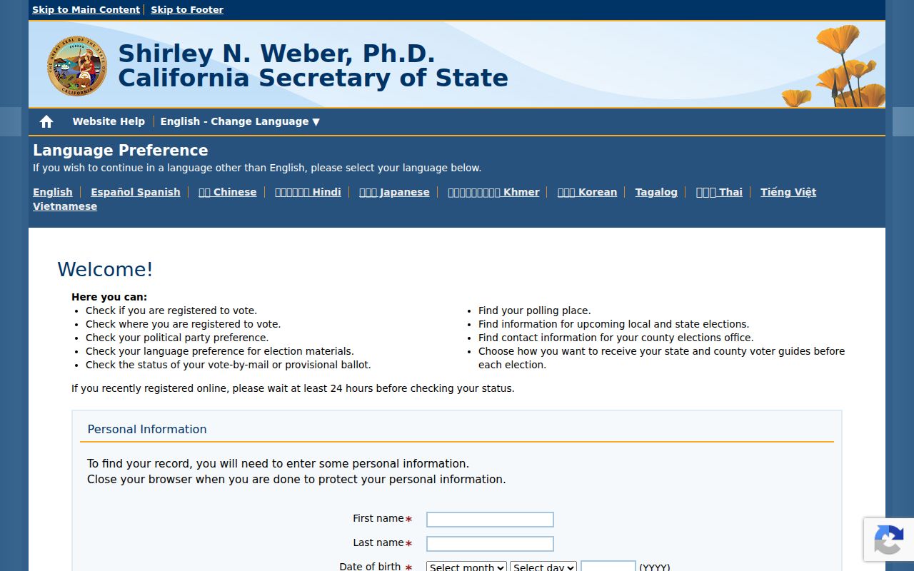 Menifee voter registration lookup on California My Voter Status
